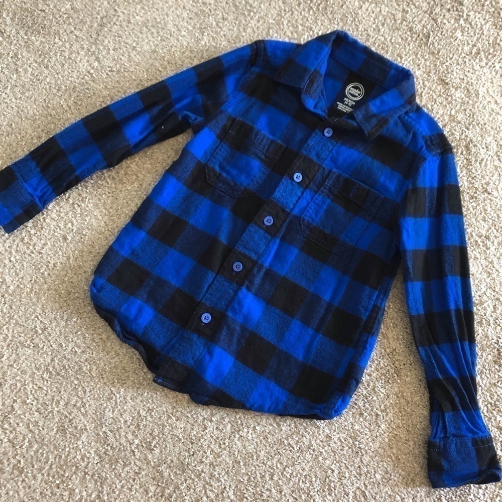 Wonder Nation blue plaid flannel long sleeve button down shirt in size XS